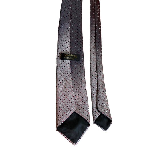 Wembley Mens Neck Tie Silver Red Polka Dot Retro Dad Gift Corpcore - Picture 2 of 4